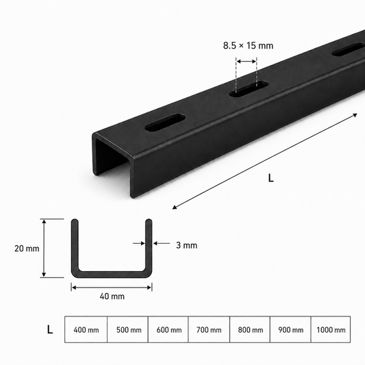 Tischplatten-Verstärkung U-Profil schwarz (3er-Set)