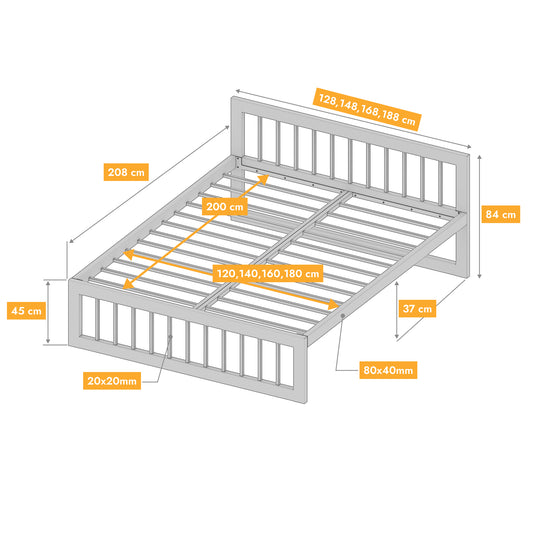 Metallbett Ryka Vertical – stabiles Bettgestell Metall