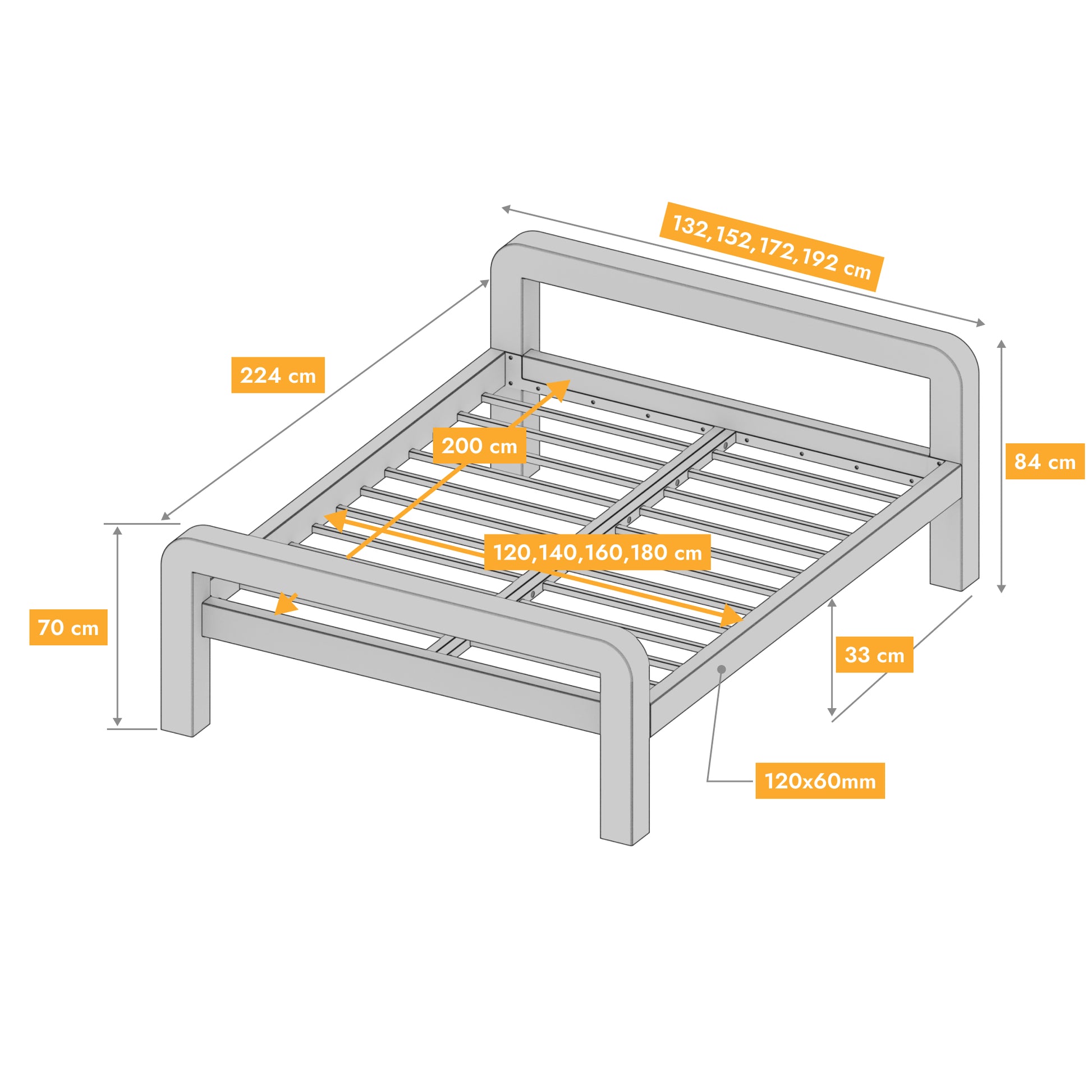 Metallbett Ryka Round offen – Profil 120 x 120 mm
