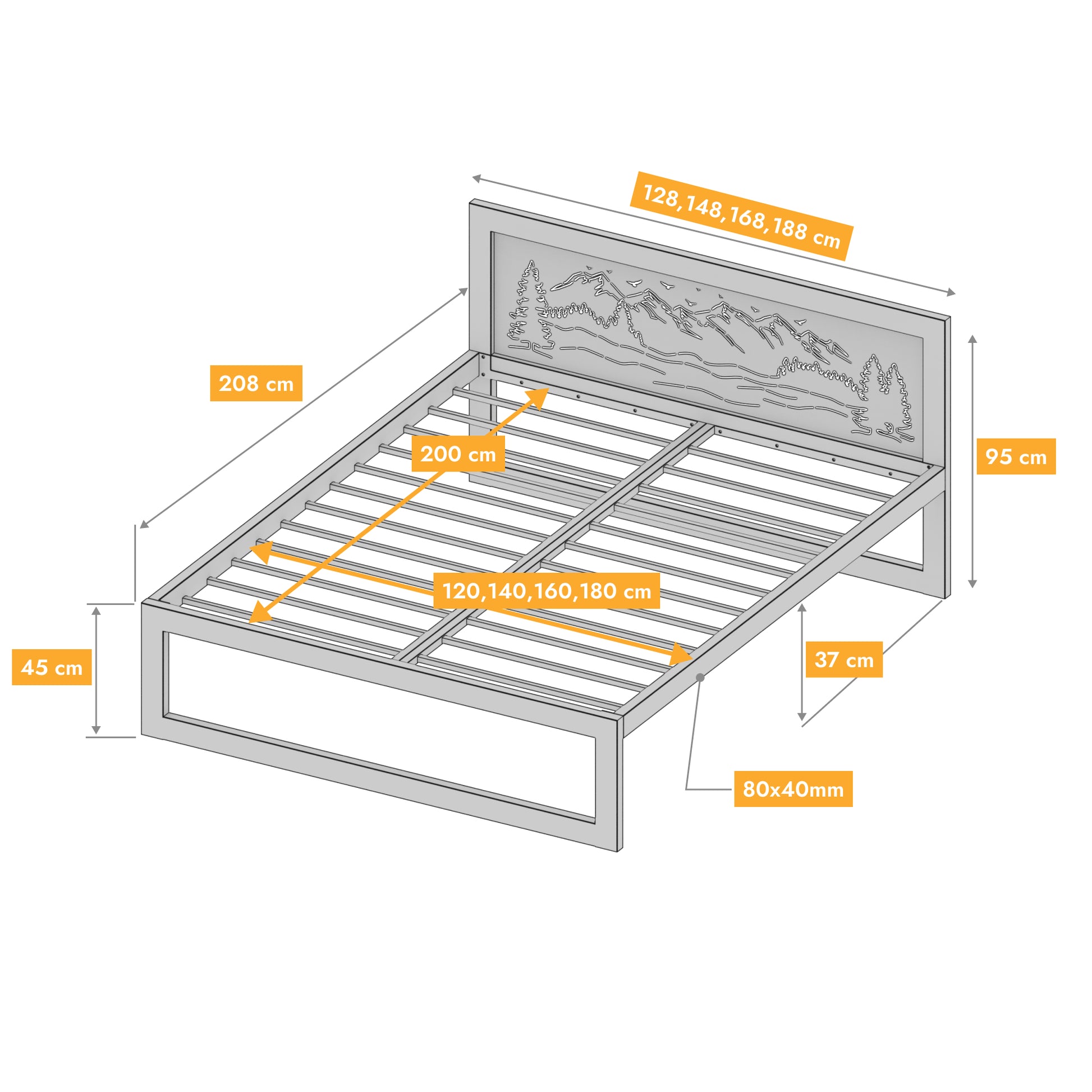 Metallbett Ryka Standard M2 – stabiles Bettgestell Metall