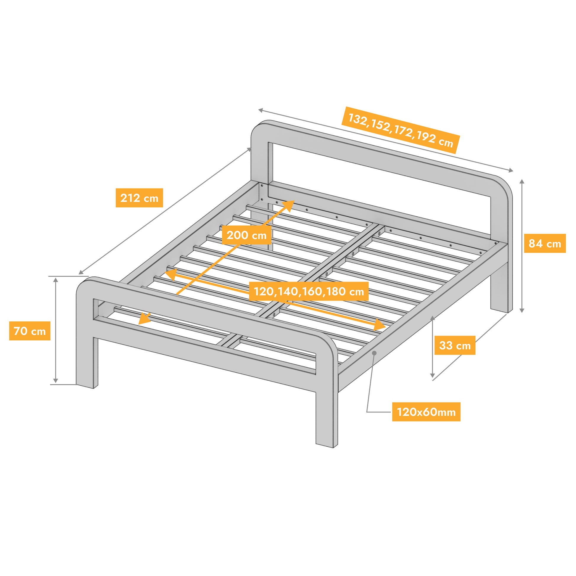 Metallbett Ryka Round offen – Profil 120 x 60 mm