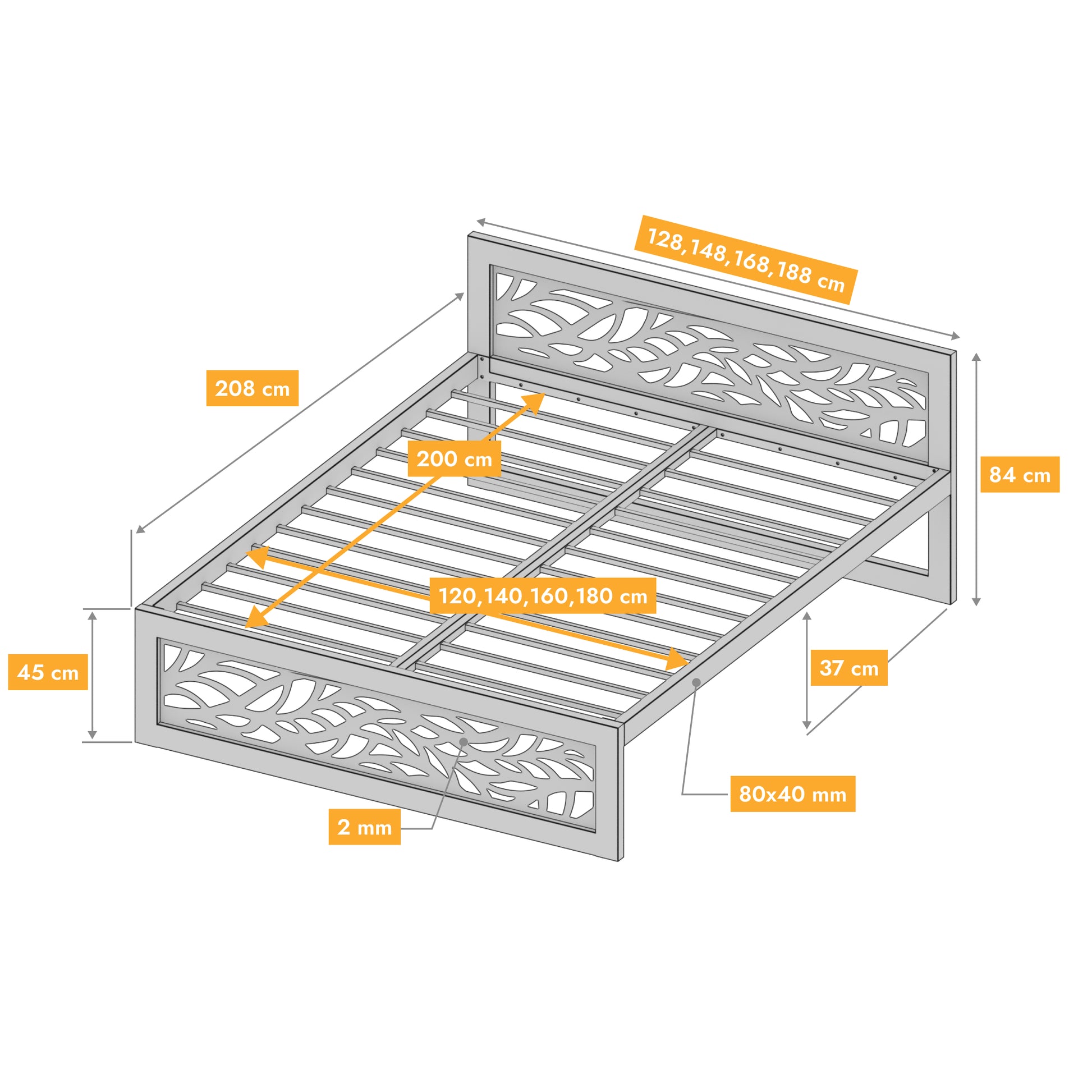 Metallbett Ryka Perfor M2 – stabiles Bettgestell Metall
